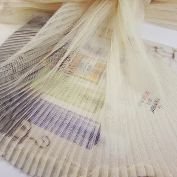 

5 Meters 155CM 61" Wide apricot Crumple Pleated Mesh Fabric Solid Wedding Dress Clothes Materials LX87 1/0.5