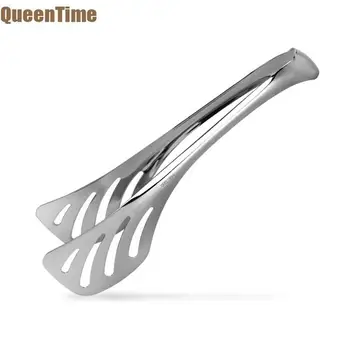 

QueenTime Stainless Steel Kitchen Tongs Food Clips With Non-slip Grip Cooking Clamp Metal Salad Tong Durable Serving Utensils