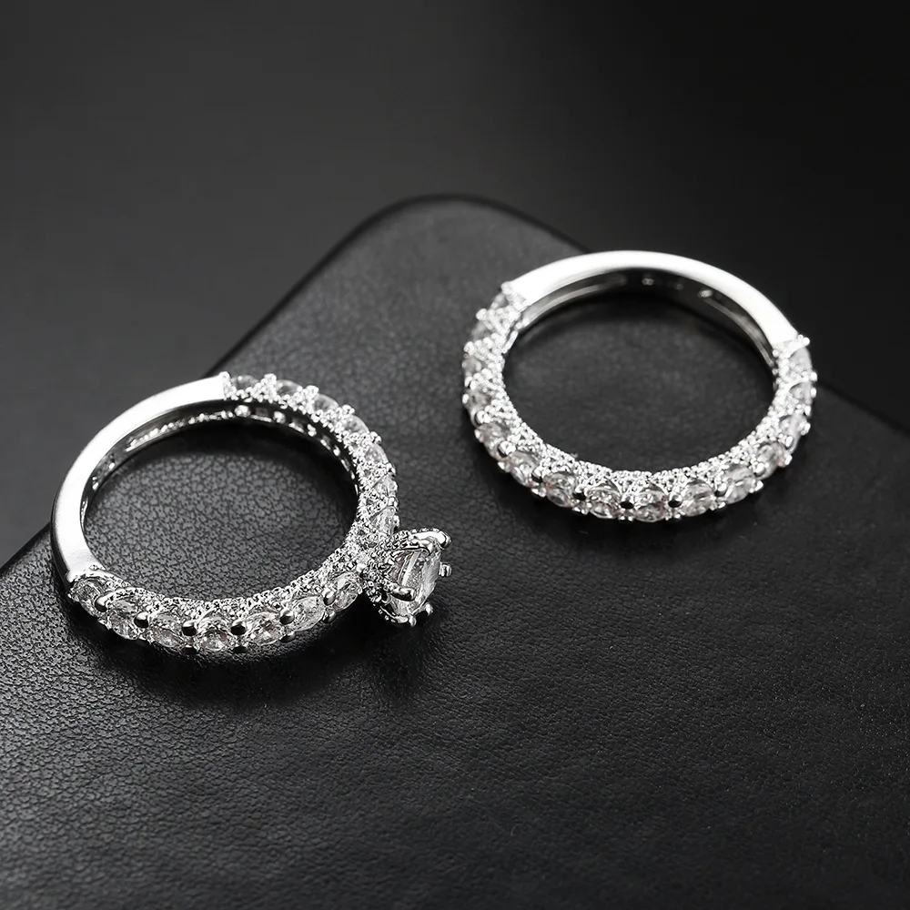 Cuteeco, новая мода, ослепительное серебро, натуральное ювелирное изделие, белый набор колец для невесты, свадьбы, помолвки, Ювелирное кольцо, размер 5, 6, 7, 8, 9, 10