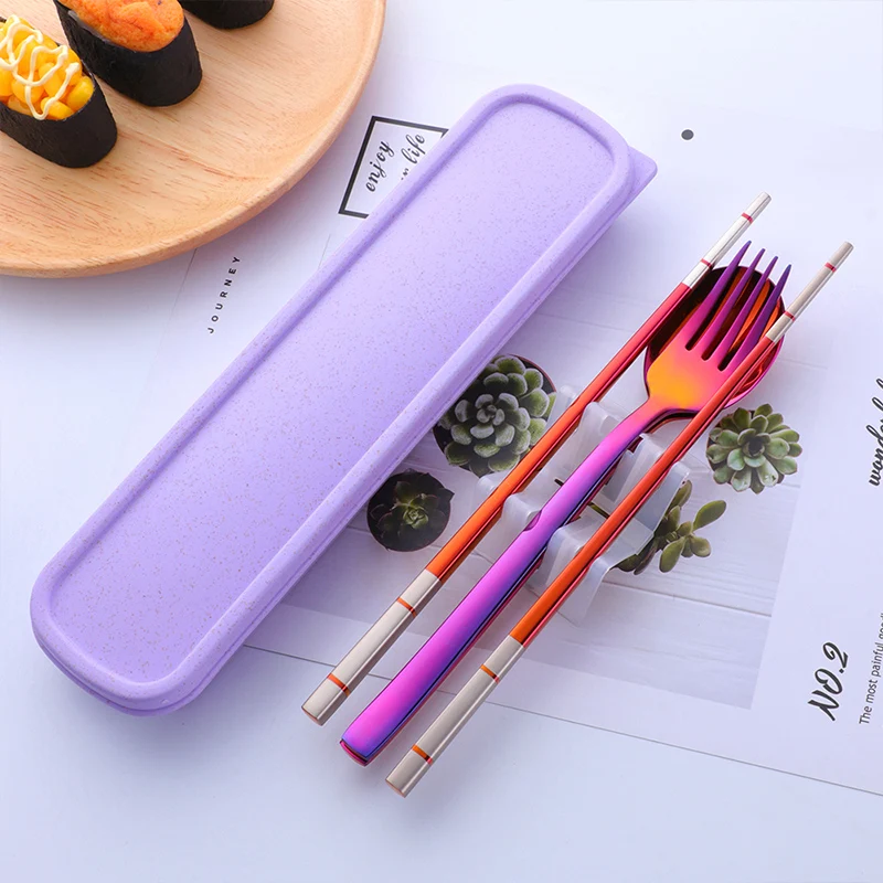 Travelwant Portable Travel Utensils Set with Case Reusable Cutlery Set Stainless Steel Chopsticks Spoon and Fork with Case for Lunch Box Travel and