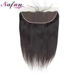 NAFUN прямые волосы закрытия шнурка 13*4 кружева фронтальной с ребенком волос 100% бразильский человеческих волос Кружева Фронтальная может