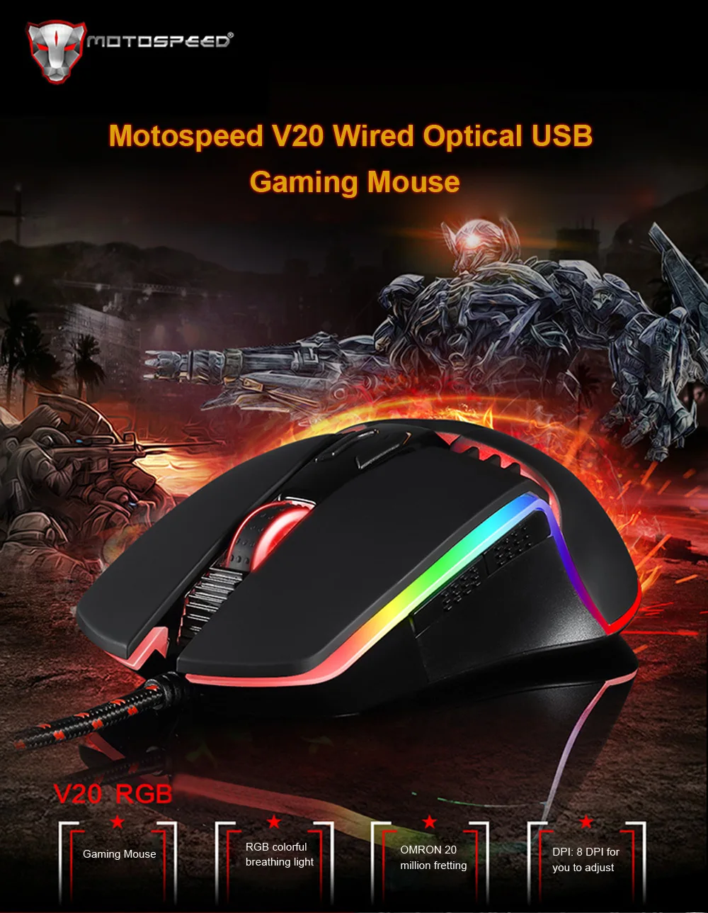 Motospeed V20 USB Проводная игровая мышь PUBG PMW3325 5000 dpi PMW3360 12000 dpi RGB светодиодный подсветка оптическая мышь для PUBG FPS Gamer