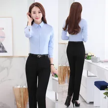 Novelty Blue Slim Fashion Professional Female Uniform Style Business Work Suits With Tops And Pants Ladies Office Trousers Sets