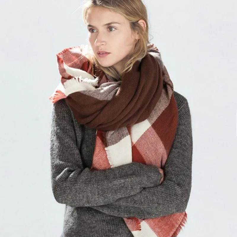Z1557 Three Colors Plaid Womens Imitation Cashmere Cape Blanket font b Tartan b font Scarf Autumn
