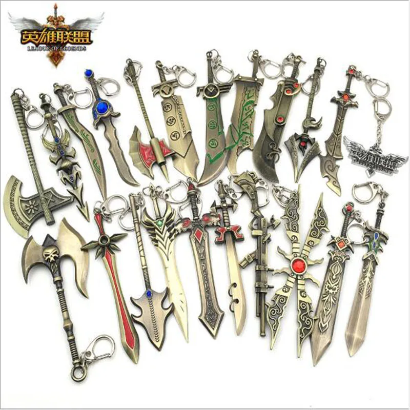 

17 Styles Game LoL League of Legends Weapon Keychain Riven Leona Soraka Irelia Nautilus Jarvan IV Key Chain Ring 12cm