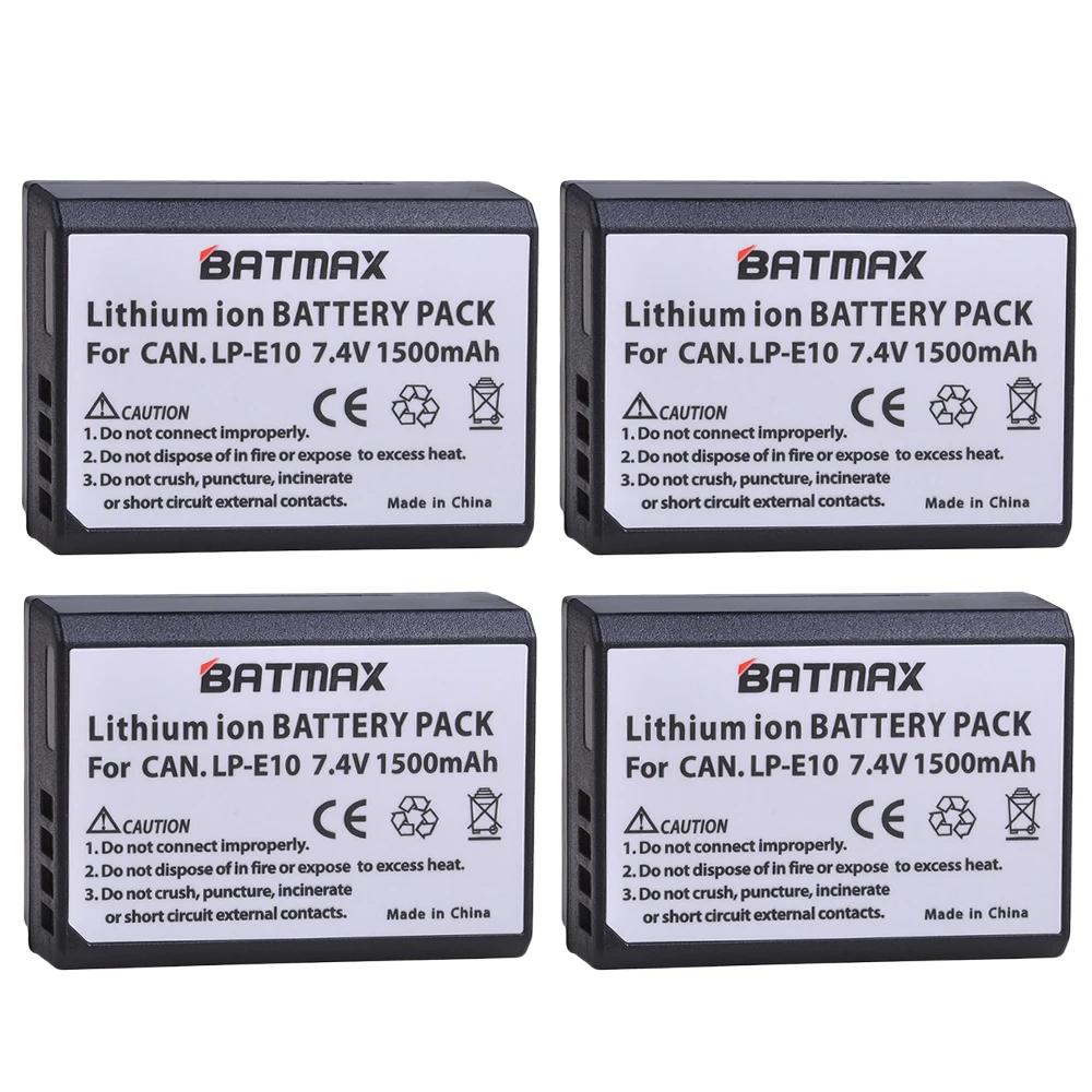Batmax 4Pc Lp-E10 Lp E10 Lpe10 Batteria Per Fotocamera Per Canon Eos Rebel T3 T5 T6 Kiss X50 Kiss X70 Eos 1100D Eos 1200D Eos 1300D