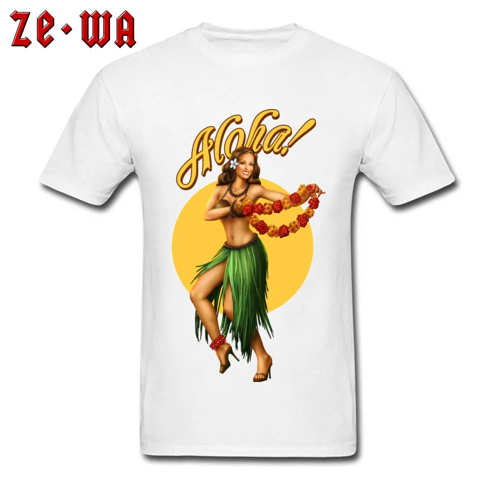 Faddish Mens T Shirt Aloha pin up Leisure Tops Tees 100% Cotton Short Sleeve Family Tees Round Neck Free Shipping Aloha pin up white