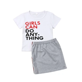 

2019 Kids Summer Cotton Dress Outfits Set Baby Girl Toddler T-Shirt Tops Shirt Mini Skirts Dress 2Pcs Children Sunsuit Clothes