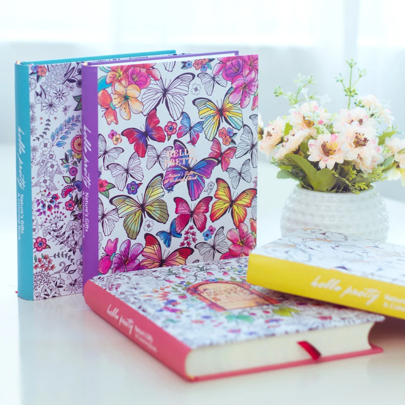 Image 2017 Kawaii Cute Korean Floral Printing Book Colorful Flower Line Notebook Hardcover Personal Journal Dairy Sketchbook For Girls