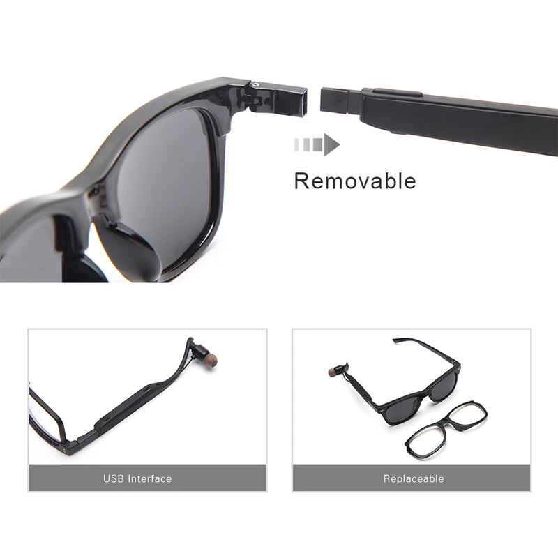 ANTEOJOS Smart Bluetooth Sunglasses Removable Polarized Sunglasses Wireless Stereo Music Sunglasses Sports Headset Headphone D
