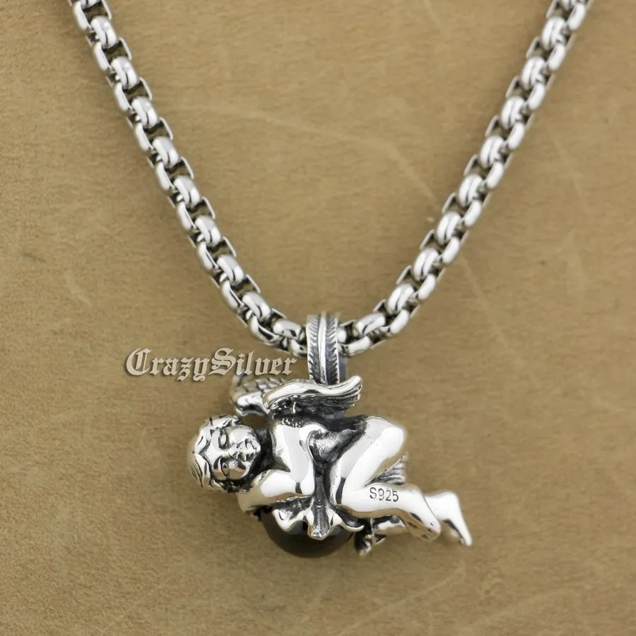 

925 Sterling Silver Lovely Angel Red CZ Stone Fashion Pendant 9S002 Stainless Steel Necklace 24 inch