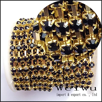 

Sparse Strass Rhinestone Cup Chain Golden Base Black Color Sewing Accessories SS18 10 Yards