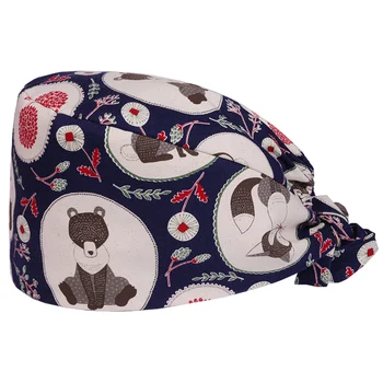 

Surgical Caps Medical Scrub Hat for Women Men Dental Clinic Work Hats 100% Cotton Tieback Doctor Nurse Pet Shop Working Cap