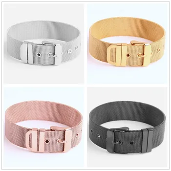 

Charming New Stainless Steel Silver Color/Gold/Black/Rose Gold Belt Design Chain Bracelet Bangle For Women Girl Adjustable Size