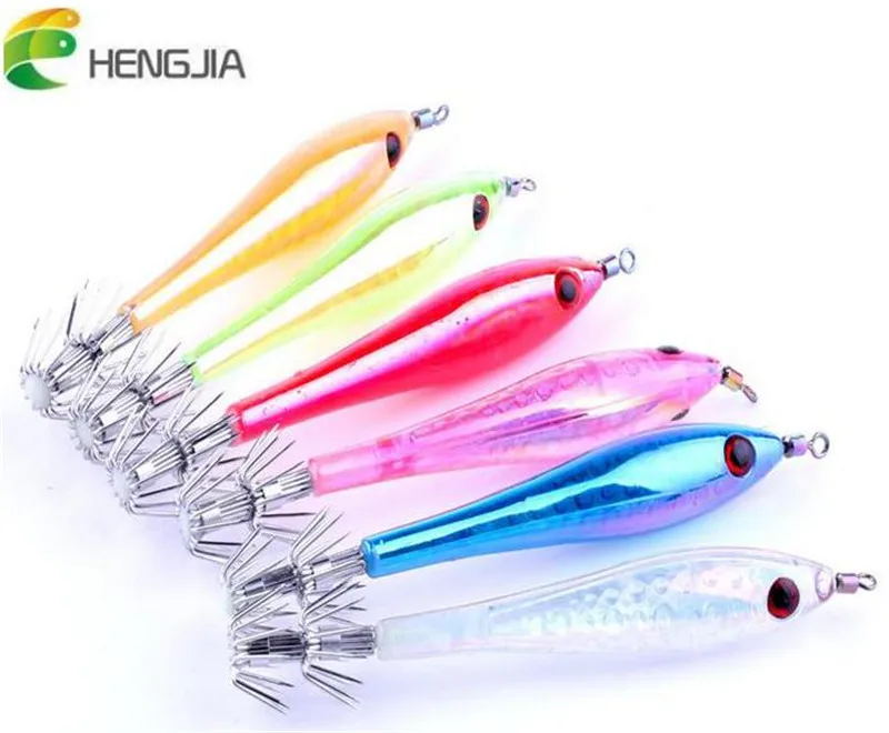 

HENGJIA 5pcs Artificial Squid Jigs for Sea Fishing Hard Plastic Prawn Jigging Lure Hook Multicolor Fishing Bait