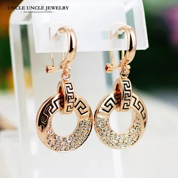 

Brand Design Rose Gold Color Retro Rome Round Rhinestones Setting Woman Drop Earrings Wholesale Gift