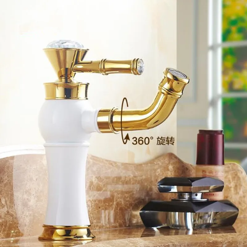 Bad wasserhahn Reinem kupfer Becken Warmen und kalten wasserhahn Gold bad wasserhahn Drehbare 360 grad