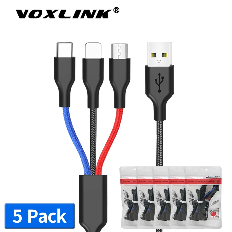 VOXLINK 5 упаковка 3 в 1 для iPhone XS Max XR X 8 зарядное устройство цвета Micro USB кабель samsung usb