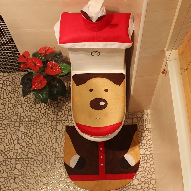3pcs Elk Santa Claus Snowman Elf Toilet Seat Cover Rug Bathroom Set Contour Christmas Decoration Xmas Party Supplies In DIY Decorations From Home