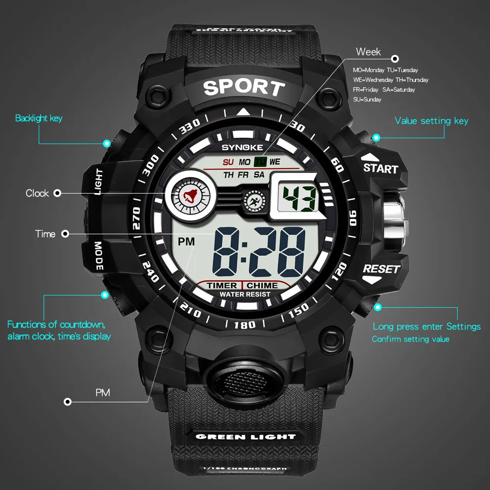 Многофункциональные уличные водонепроницаемые светодиодные часы для бега, цифровые часы, мужские спортивные часы, цифровые наручные часы, цифровые часы