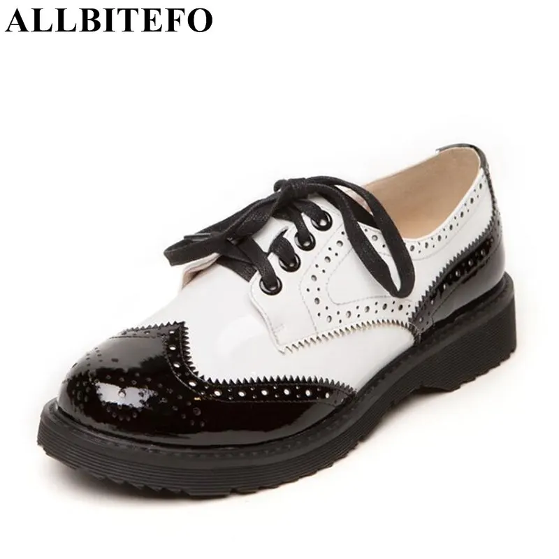 

ALLBITEFO full genuine leather thick heel platform women pumps fashion casual low-heeled mixed colors office ladies shoes