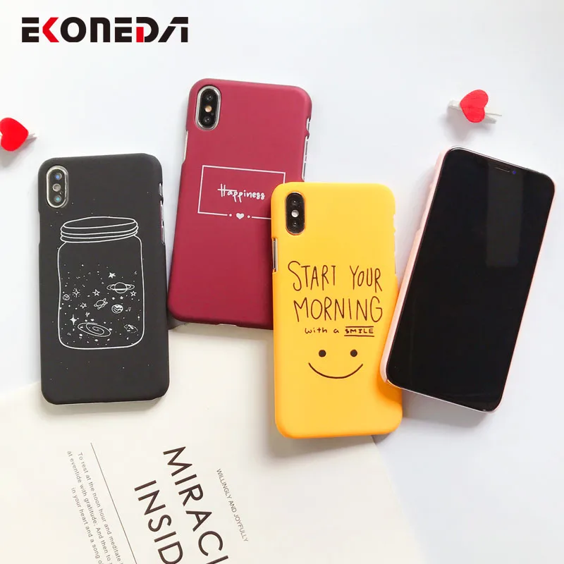 EKONEDA Matte Phone Case For iPhone 5 6 6S 7 7Plus 8 8Plus X XS Max Cute Words Patterned Plastic Cover Coque For iPhone 7 Case