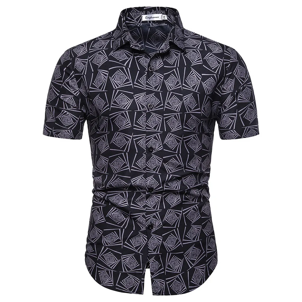 Рубашка Мужская Летняя Повседневная пляжная рубашка для мужчин Гавайские печатные сплайсинга шаблон Повседневная модная рубашка с