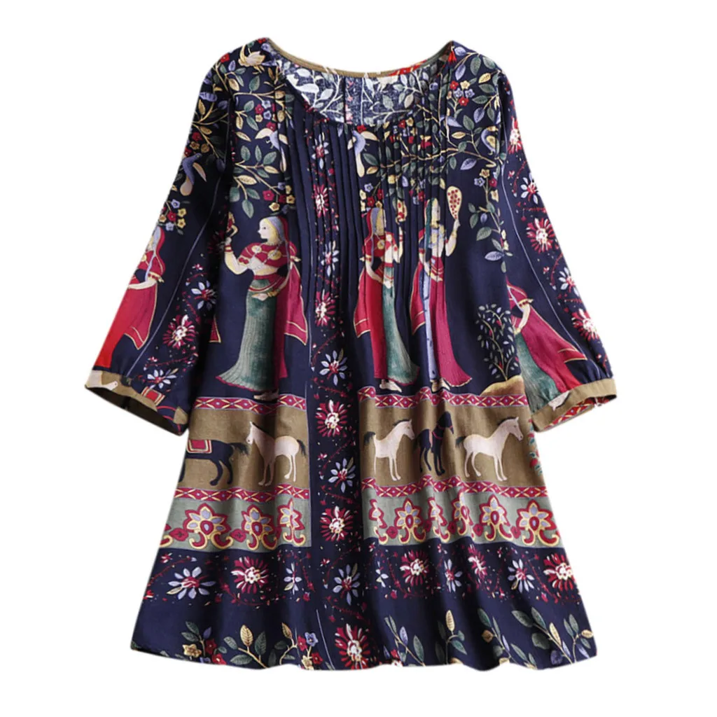 

Tee Shirt Femme T Shirt Women Boho Plus Size Loose T Shirt Linen National Hippie Swing Long Tops 2019 T-Shirt Camisetas Mujer