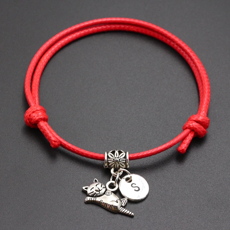

New A-Z Letters Flying Cat Pendant Red Thread String Bracelet Handmade Diy Lucky Rope Bracelet For Women Men Jewelry Gift