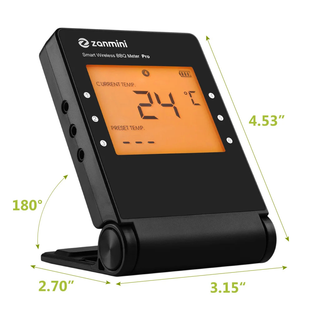 Zanmini беспроводной термометр для барбекю цифровой мясо приготовления пищи Термометр для барбекю светодиодный дисплей зонды из нержавеющей стали с батареей