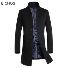EICHOS, Осеннее мужское шерстяное пальто, тонкое, средней длины, мужские пальто, повседневные, одноцветные, мужские пальто, кашемировый Тренч, пальто для мужчин, Шерстяная Смесь
