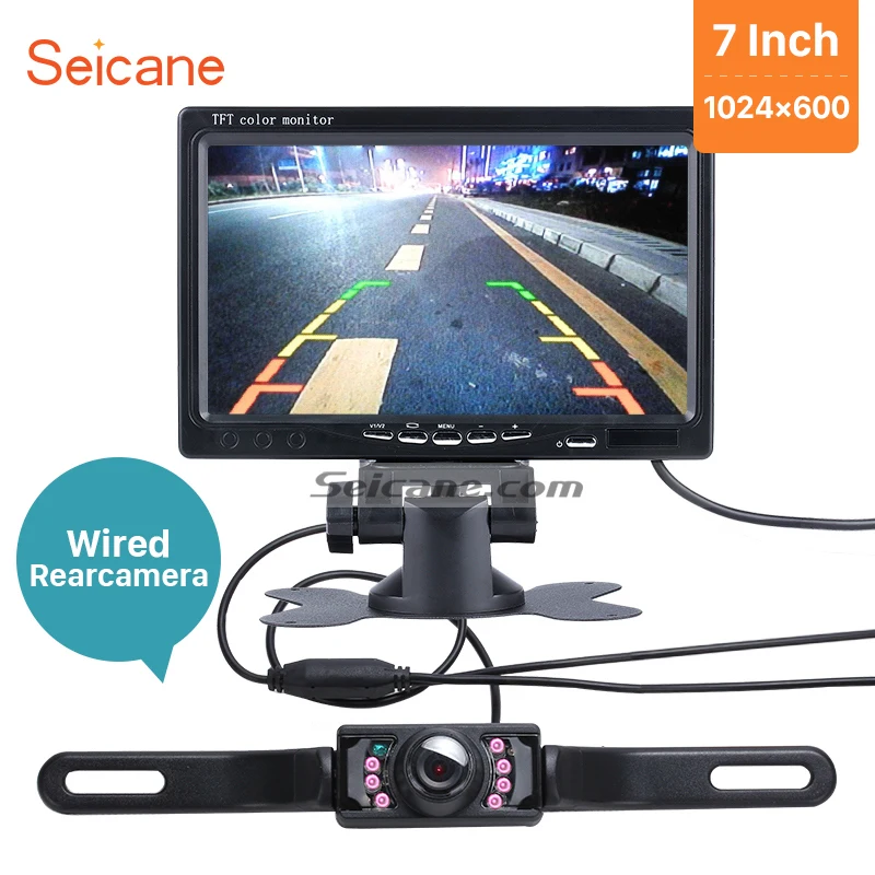 

Seicane 1024*600 Universal 7 Inch Car Monitor Auto Digital Video Recoder DVR TFT LCD Display AV with Wire Rearview Camera free