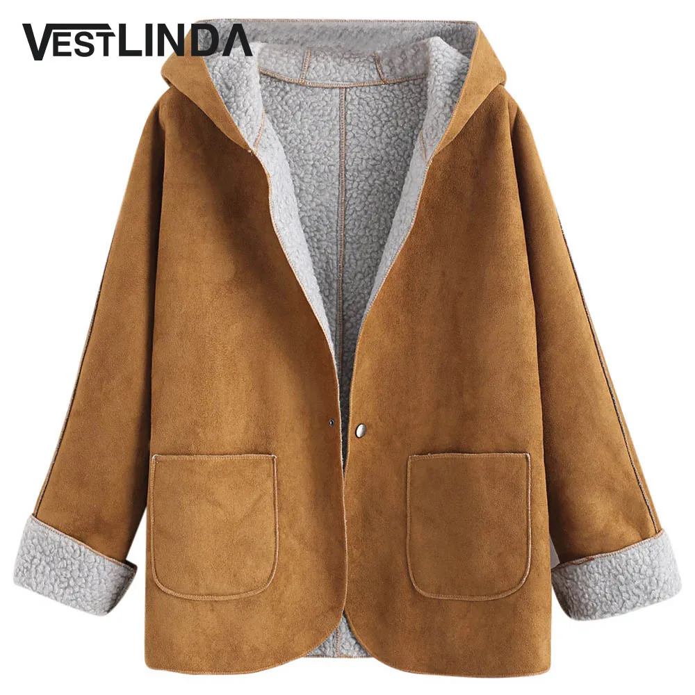 Suede Jacket Coat Winter Warm Overcoat Faux Leather Jackets Women