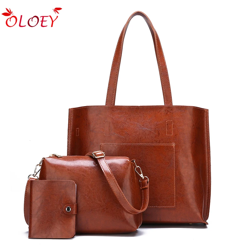 

3 set new High Quality PU Leather Women Handbags Oil Leather Women Messenger Bags Large Capacity Shoulder Bags Sac A Main Bags