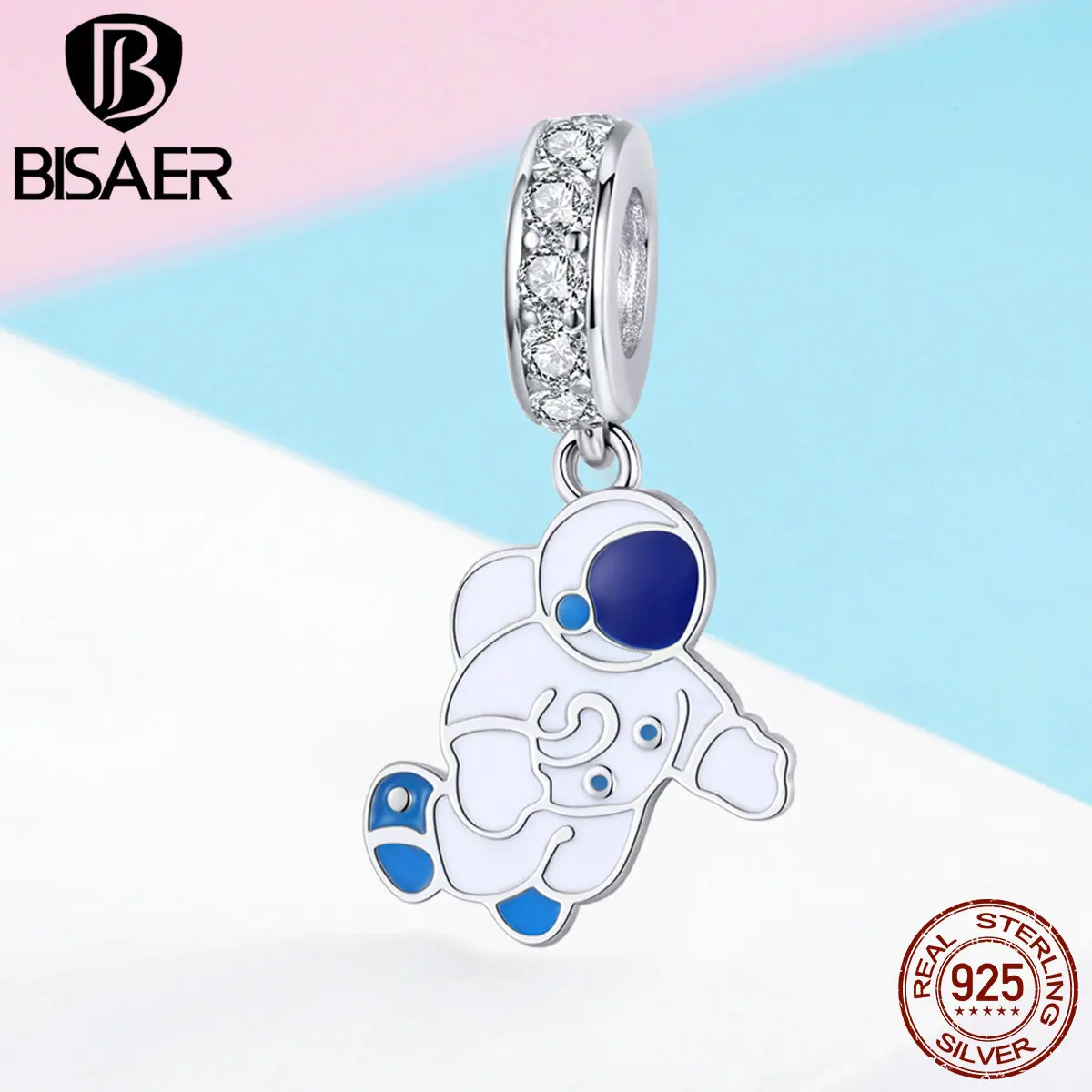 

BISAER 2019 New 925 Sterling Silver Astronauts Shape Charms Astronauts Dreams Beads fit DIY Bracelets Bangles Jewelry ECC1147