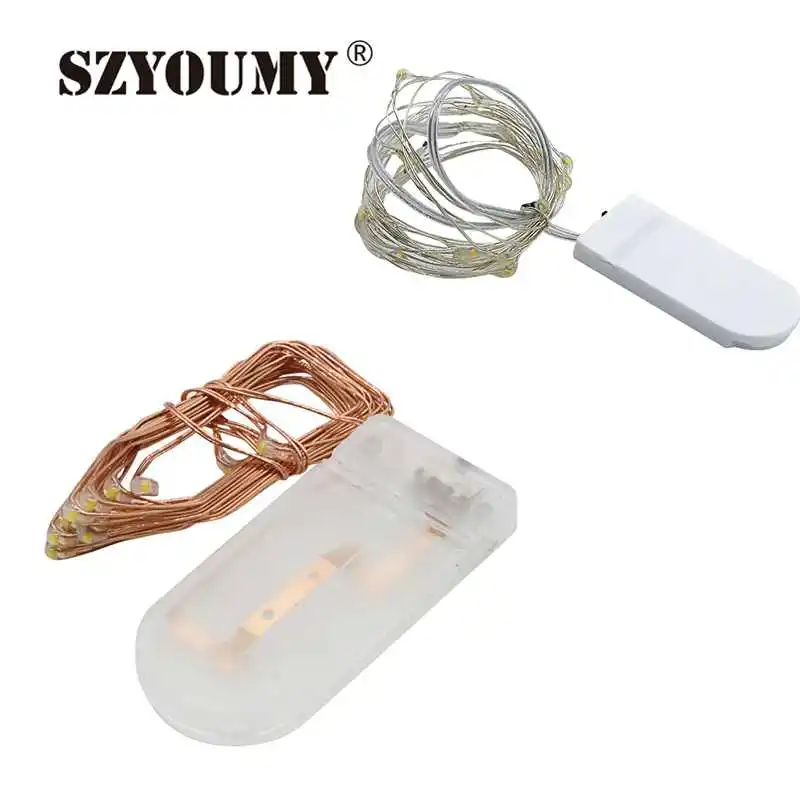 

SZYOUMY Copper Led Fairy Light 1M 10LED 2M 20LED 3M 30LED 5M 50LED CR2032 Battery Operated LED String Xmas Wedding Decoration