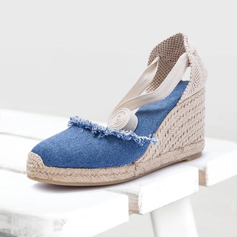 

Denim blue women espadrilles sandals for 2019 spring sumer