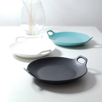 

Round double-ears Matte under-glazed ceramic strengthen porcelain baking dish baking pan bread creative bakeware bakery tools