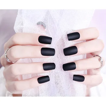 

24PCS Wholesales Short Solid Color Fake Nail With Glue Simple Fashion fingerNail Full Tips Black Froseted Matte False Nail