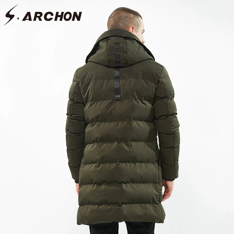 S. ARCHON Зимняя Толстая длинная парка куртки для мужчин с капюшоном теплая