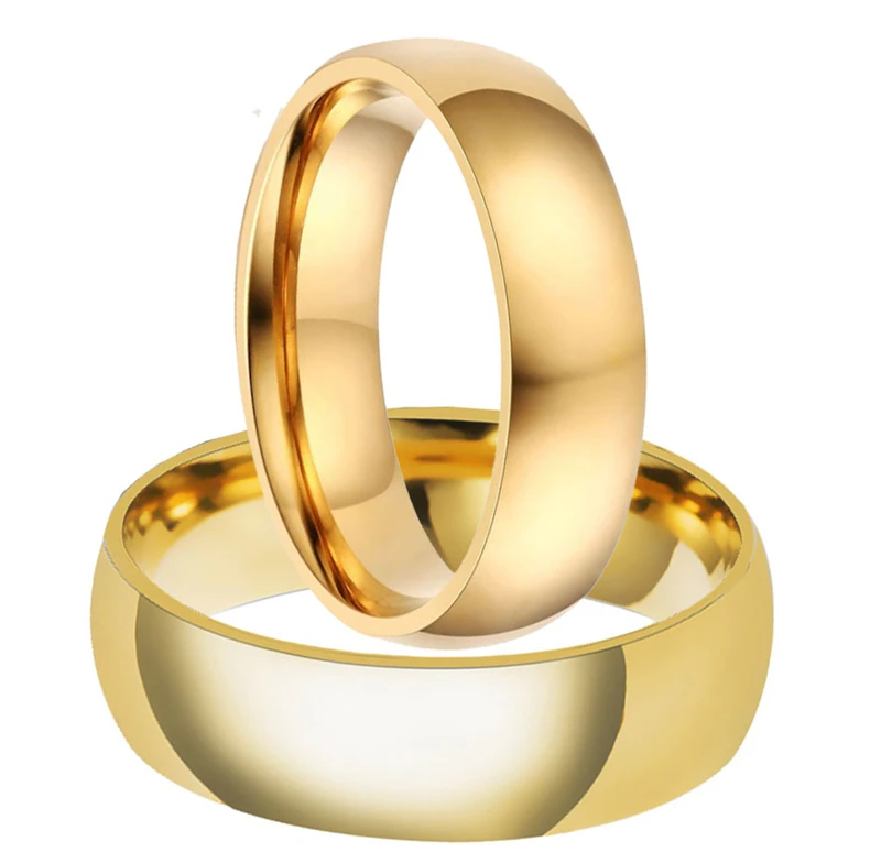 

6mm/8mm Brazil Simple 316L Titanium Steel IP Gold Filled Glossy Couple Ring Couple Engagement Rings Set For Women And Men