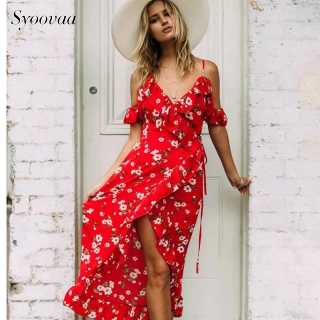 red summer midi dress