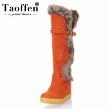TAOFFEN/ ; сапоги до колена; женские модные высокие сапоги; зимняя обувь на высоком каблуке; пикантные теплые зимние сапоги; европейские размеры 34-39; P7879