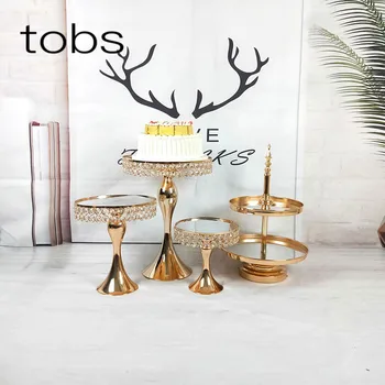 

Bread Display Gold Crystal Decorating Supply Tool Plate Pop Rack 3 Tier Metal Mirror Set Cake Holder Stand