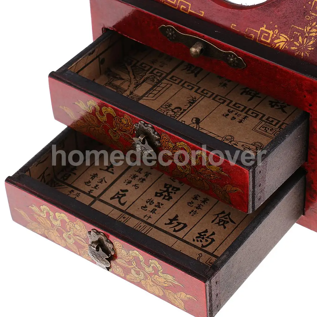 Vintage Wooden Dresser 2 Drawer 1 Mirror for Jewelry Storage Case Box Yellow