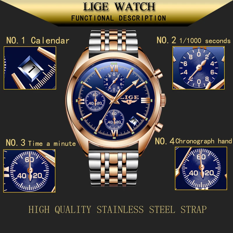 2018 LIGE Men Top Luxury Brand Casual Stainless steel gift Men Sports Watches Waterproof square Quartz Watch Relogio Masculino