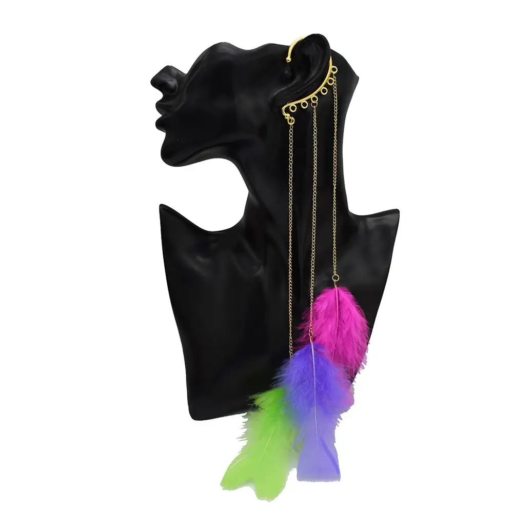 

Bohemia Tassel Feather Long Ear Wrap Charm Earring Non Pierced Gold Left Side Cuff Clip Earrings for Women India African Jewelry