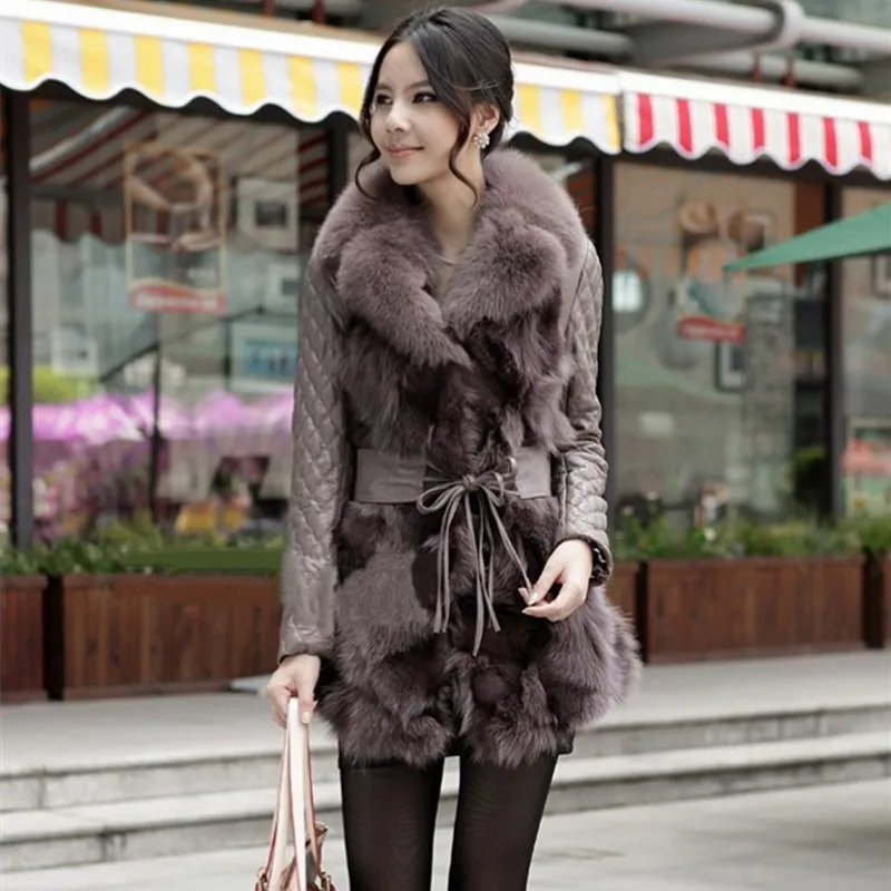pink Véritable Manteau brown Cuir black Fourrure Overcoatvk0016 topfurmall Veste En Manteaux De Hiver Khaki Col Ourlet Peau Femmes Avec Renard Mouton Et Dame YRn0FB