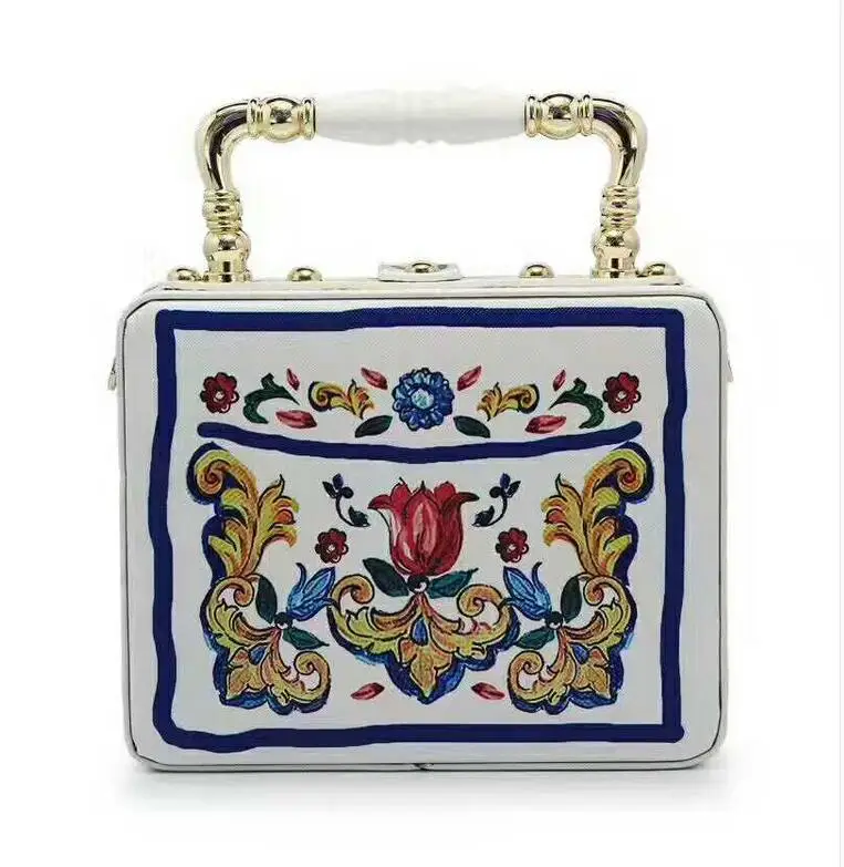 Винтажная элегантная женская сумочка с цветочным рисунком, коробка из искусственной кожи, клатч, вечерняя сумка, жесткие ручки, сумка через плечо