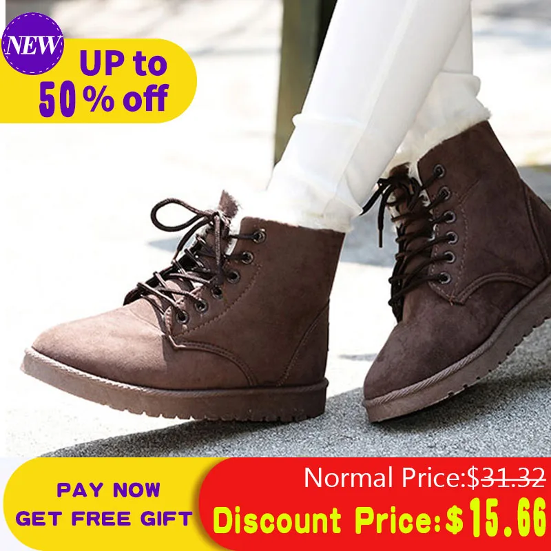 

Women Suede Ankle Snow Boots Winter Warm Fur Plush Lace Up Botas Mujer Ladies Fashion Platform Women Boots Size 36-40
